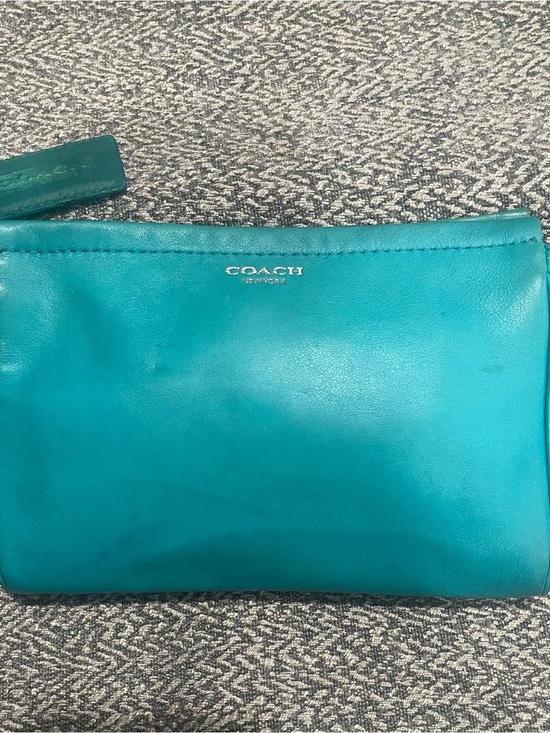 Coach Handbags - COACH Teal Leather Wristlet Clutch